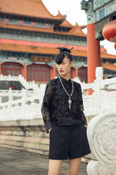 Black Mandarin Collar Blouse